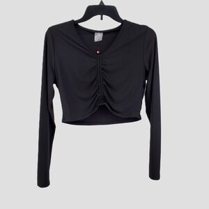 CALIA Womens M Ruched Rash Guard Swim Top Black Long Sleeve UPF 50 Odor Control